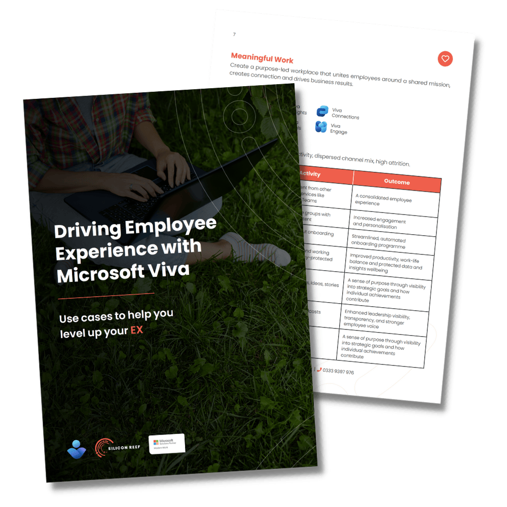 Front cover and sample page from the Driving Employee Experience with Microsoft Viva guide